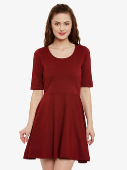 Miss Chase - Maroon Solid Dress