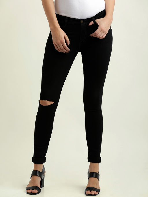 Slim Fit Slit Knee Black Jeans Legend London Black Skinny Ripped