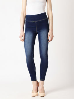 Miss Chase - Women's Navy Blue Super Skinny High Rise Clean Look Cropped Denim Jeggings