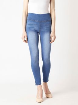 Miss Chase - Women's Blue Super Skinny High Rise Clean Look Cropped Denim Jeggings
