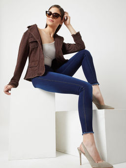 Miss Chase - Navy Blue Super Skinny High Rise Cropped Denim Jeggings