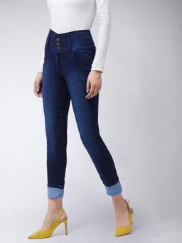 Miss Chase - Women's Navy Blue Skinny Fit High Rise Stretchable High Waist Denim Jeans