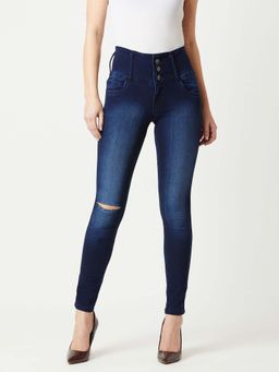 Miss Chase - Women's Navy Blue Skinny Fit High Rise Stretchable High Waist Denim Jeans