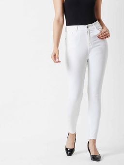 Miss Chase - Women's White Skinny Fit High Rise Regular Length Bleached Denim Jeans