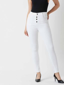 Miss Chase - Women's White Skinny Fit High Rise Stretchable Regular Length Denim Jeans