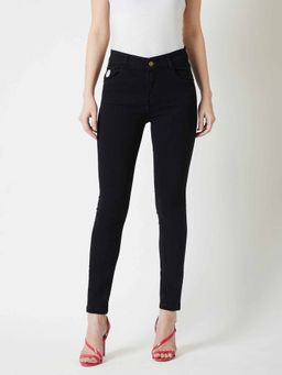 Miss Chase - Women's Black Slim Fit Embellished High Rise Regular Stretchable Denim Jeans