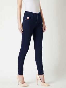 Miss Chase - Navy Blue Skinny Fit Mid Rise Clean Look Regular Length Stretchable Denim Jeans