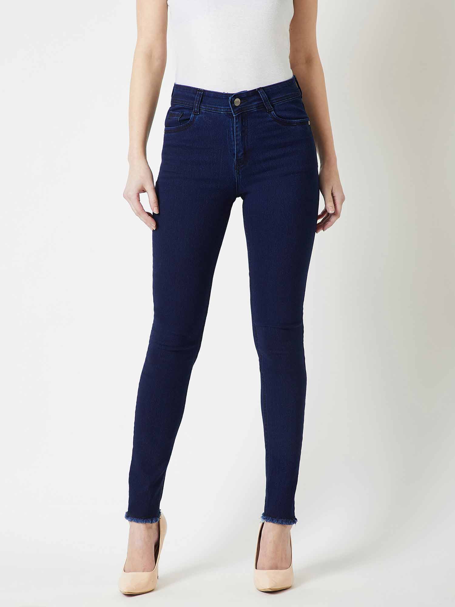 Buy Miss Chase Navy Blue Skinny Jeans 