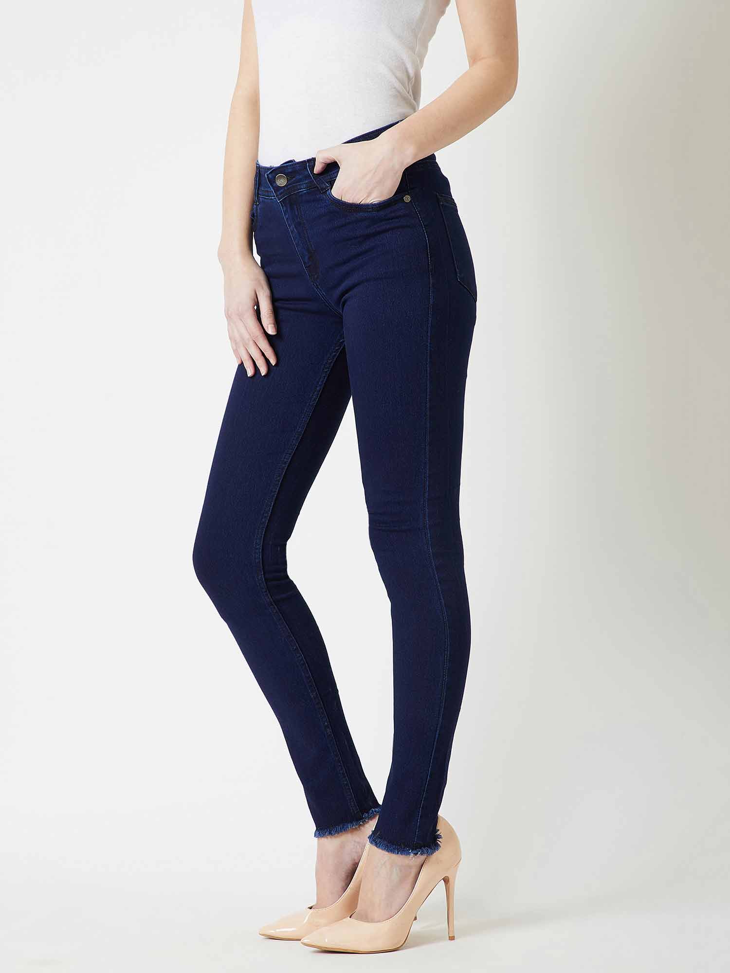 Buy Miss Chase Navy Blue Skinny Jeans 