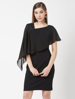 Miss Chase - Women's Black Asymmetric Sleeveless Solid Bodycon Mini Dress