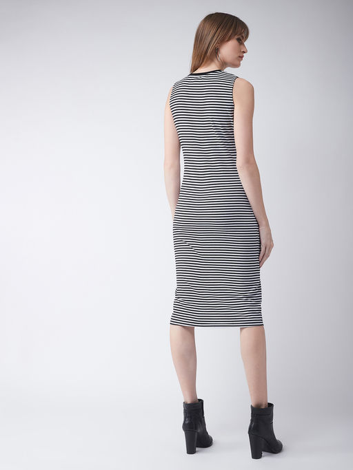 black and grey striped bodycon dress Striped Print Mock Neck Bodycon Dress
