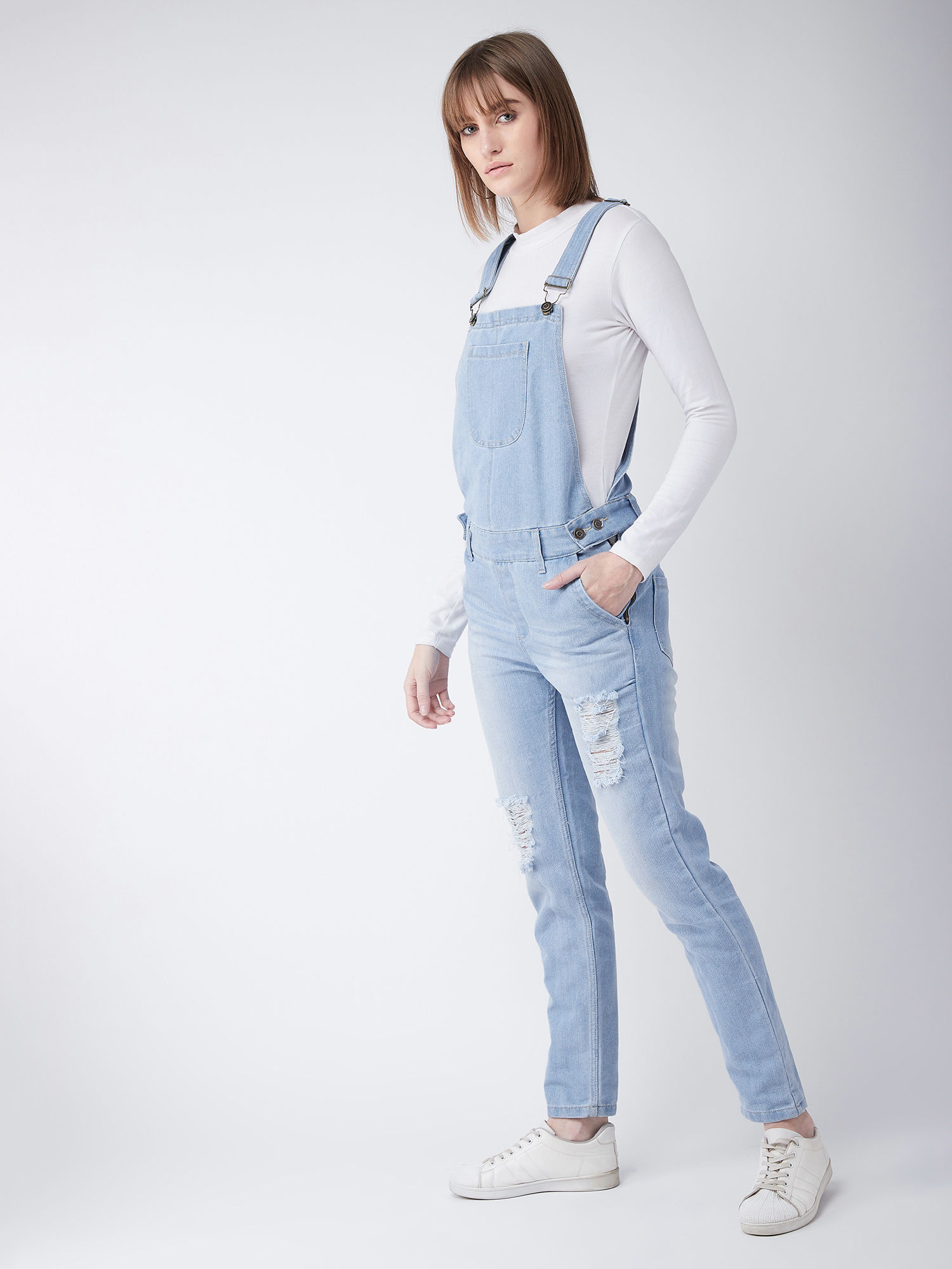 Blue Ripped Denim Dungaree Online 