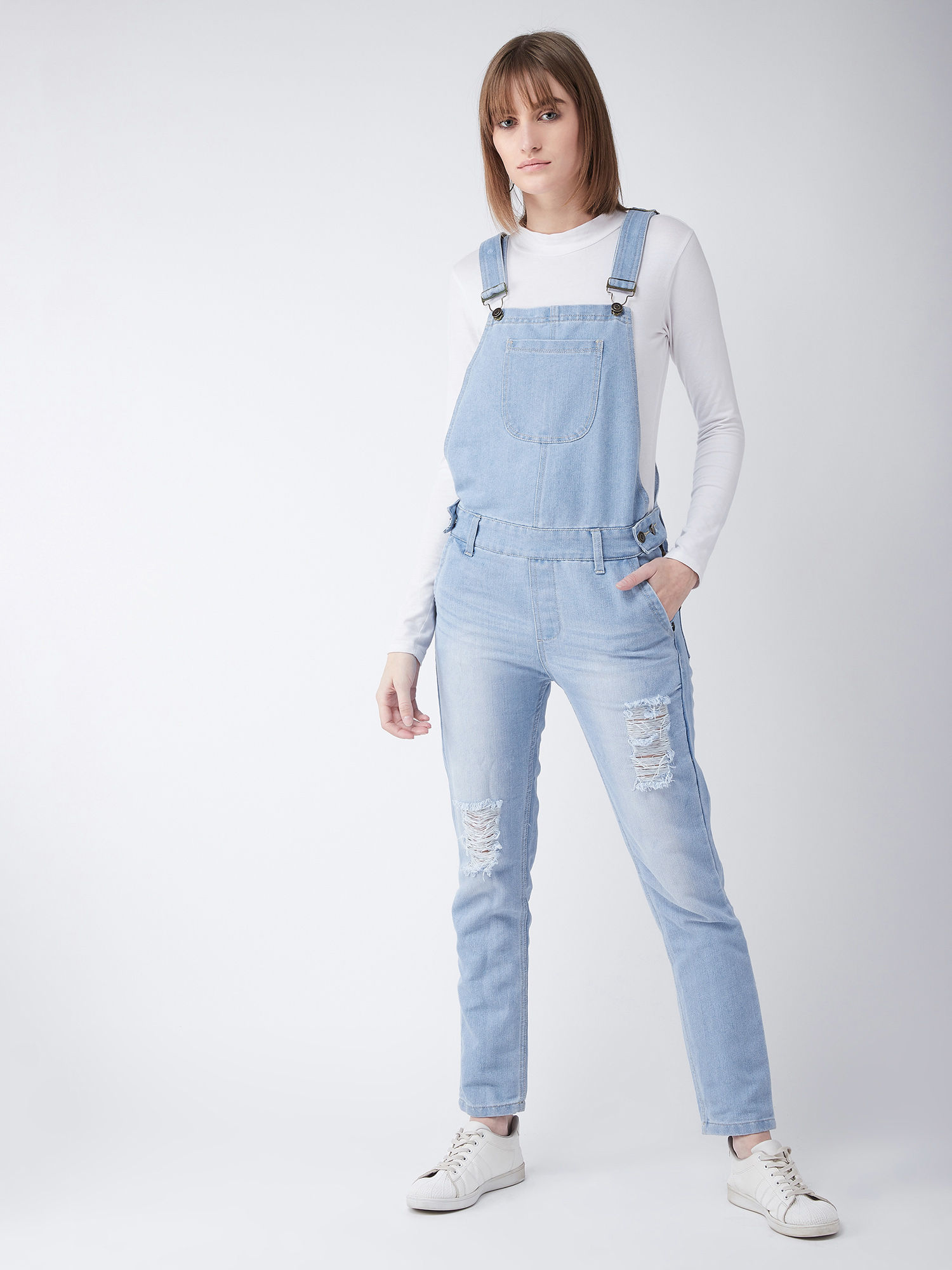 Blue Ripped Denim Dungaree Online 