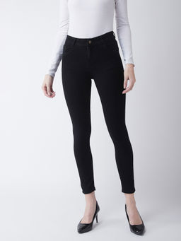 Miss Chase - Women's Black Slim Fit High Rise Cropped Length Stretchable Denim Jeans