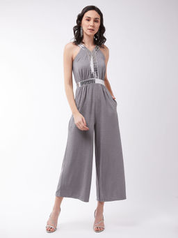 Miss Chase - Women's Relaxed Fit V-Neck Elasticated All That Glitter Party Jumpsuit