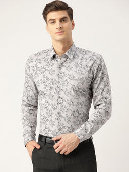 SOJANYA - Mens Cotton Grey & Black Printed Formal Shirt