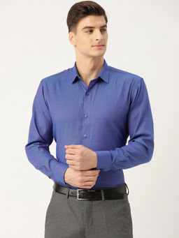 SOJANYA - Men Cotton Blue Self Design Classic Formal Shirt