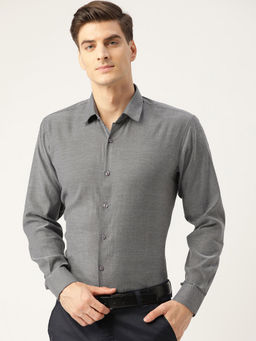 SOJANYA - Men Cotton Charcoal Grey Self Design Classic Formal Shirt