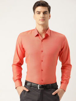 SOJANYA - Men Cotton Dark Peach Self Design Classic Formal Shirt