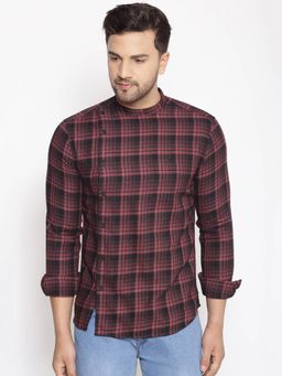 SHOWOFF - Mens Cotton Purple Checks Slim Fit Shirt