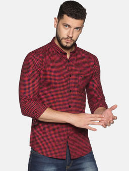 SHOWOFF - Cotton Red Checks Printed Slim Fit Shirt