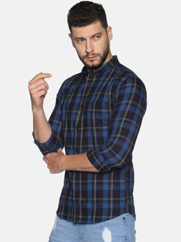 SHOWOFF - Cotton Navy Blue Checks Printed Slim Fit Shirt