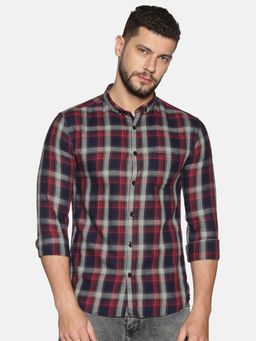 SHOWOFF - Cotton Grey And Pink Checks Printed Slim Fit Shirt