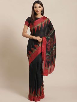 Sareemall - Black Printed Saree Unstitched Blouse