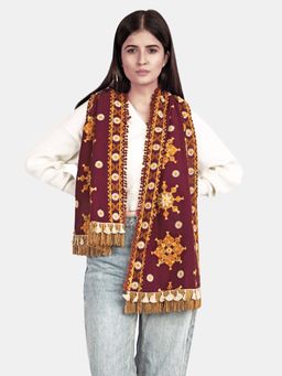 Mesmora - Deep Wine Snow Flake Woollen Embroidered Khadi Muffler
