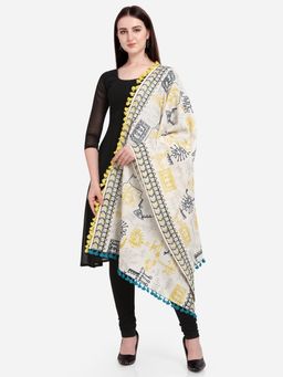 Mesmora - White Tribal Motif Aari Embroidered Khadi Dupatta
