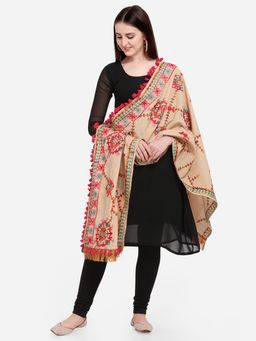 Mesmora - Beige Floral Motifs Aari Heavily Embroidered Khadi Dupatta