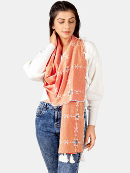 Mesmora - Peach Snowflake Embroidered Rich Khadi Stole