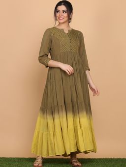 Shaily - Olive Flared Gown