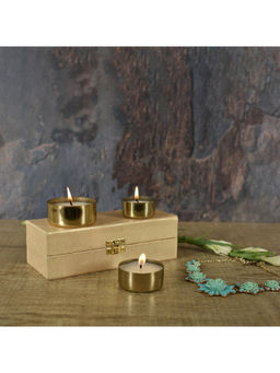 Manor House - Roshni Metal Votives Diyas With Filled Flavoured Candles 2.5 Inches Tall (Set Of 3)