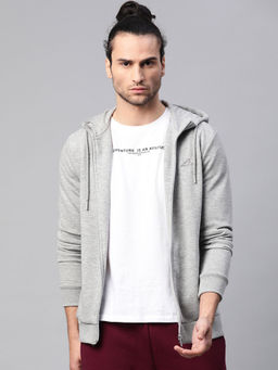 Alcis - Grey Melange Solid Hooded Sweatshirt