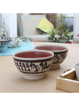Miah Decor - Red Indian Art Serving Bowl -pink Pack of 2