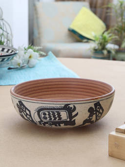 Miah Decor - Red Indian Art Snack Serving Bowl -set Of 2-Cream