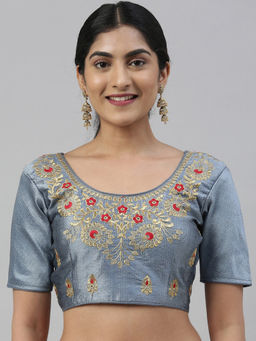 Mimosa - Grey Embroidered Semi-Stitched Blouse