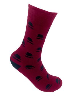 Mint & Oak - Maroon Printed Men & Moustaches Crew Socks