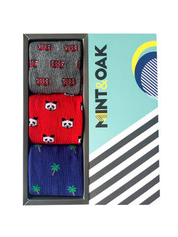 Mint & Oak - Multi-Color Printed A BIT OF RED Socks (Set of 3)