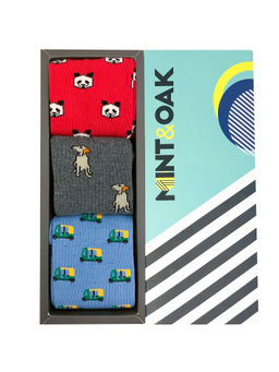 Mint & Oak - Multi-Color Printed HANDPICKED Socks (Set of 3)