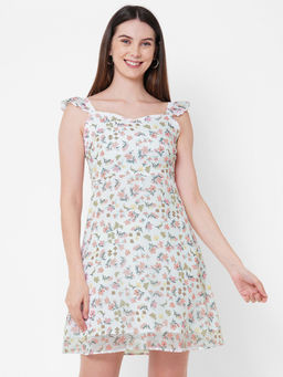 MISH - Floral Printed Ruffle Detail Fit And Flare Dress At Nykaa Fashion - Your Online Shopping Store