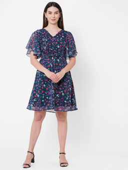 MISH - Floral Printed Flared Sleeve Style Short Dress At Nykaa Fashion - Your Online Shopping Store