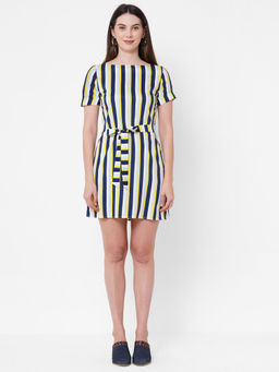MISH - Stripes Style Belt Attached Shift Dress At Nykaa Fashion - Your Online Shopping Store