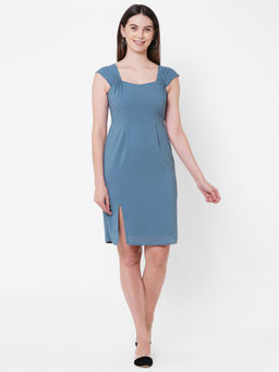 MISH - Solid Blue Shoulder Sleeve Style Shift Dress At Nykaa Fashion - Your Online Shopping Store
