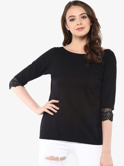 Miss Chase - Women'S Black 3/4 Sleeve Boat Neck Solid Top