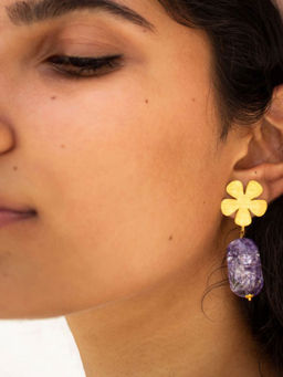Mitali Jain - Fleur Stone Gold Purple Dainty Flower Earrings