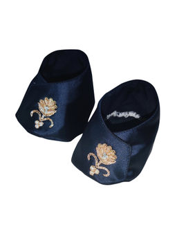 Maaikid - Blue With Floral Zari Work Booties (0-3 Months)