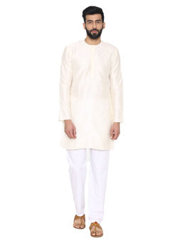 Manyavar - Off White Cream Silk Blend Kurta