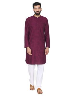 Manyavar - Wine Cotton Blend Kurta